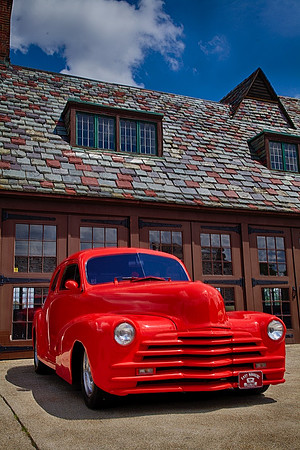 Packard Proving Grounds Easy Rodders Car Show Red Car & Garage July 23, 2017 #1 _9769_HDR