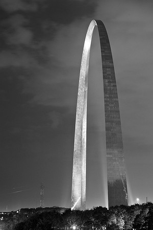 St. Louis, Gateway Arch at Night B&W